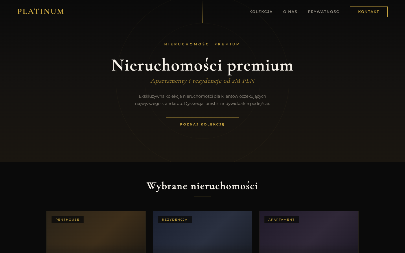 Strona biura nieruchomości, styl Black and Gold