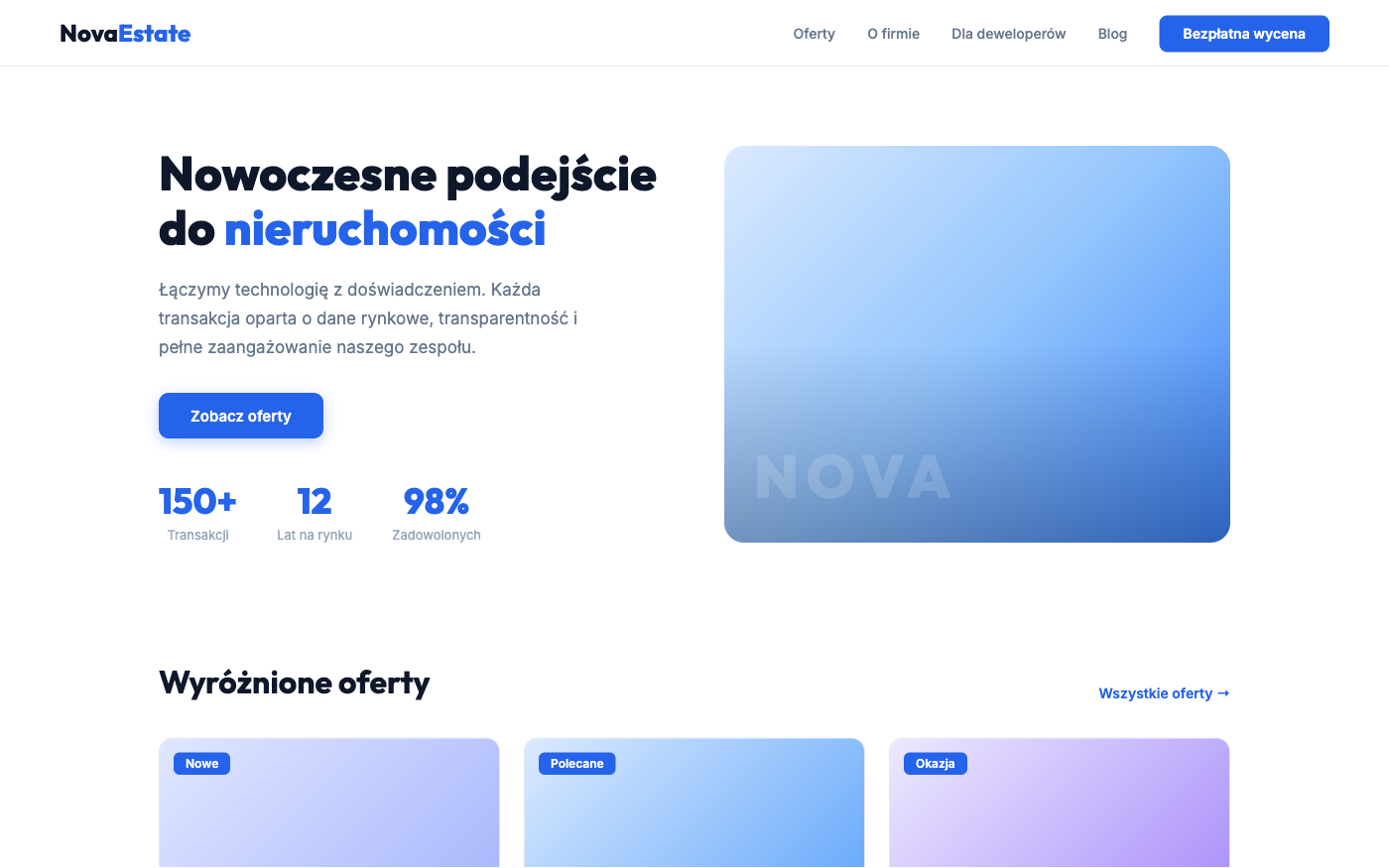 Strona biura nieruchomości, styl nowoczesny